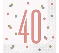 Unique Party 84883 - Tovaglioli di Carta - Numero 50-16,5 cm - Compleanno Glitz Oro Rosa - Confezione da 22