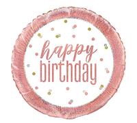 Unique Party 84897 - Palloncino Compleanno - 45 cm - "Happy Birthday" - Compleanno Glitz Oro Rosa