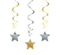 Unique Party 91186 - 66cm Stella da Appendere Argentate e Dorate Decorazioni per Feste, Confezione da 3