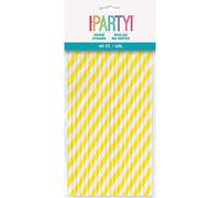 Unique Party - Cannucce di carta a righe giallo fluo, confezione da 40, 63706
