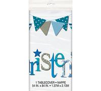 Unique Party-Christening Table Cover | Blue | 1 Pc. Tovaglia rettangolare in plastica per battesimo, blu, 1 pezzo, Stampa, 84 x 54 inch (Rectangular), 52053