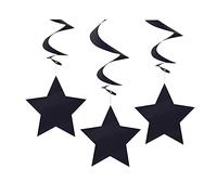 Unique Party - Decorazioni da appendere con spirale e stella (confezione da 3) (One Size) (Nero)