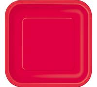 Unique- Piatti Ecologici Quadrati di Carta-23 cm-Colore Rosso-Confezione da 14, Red, Pack of 14, 31493EU