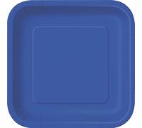Unique Party- Piatti Quadrati di Carta, Blu Reale, 22.2 cm, 31484