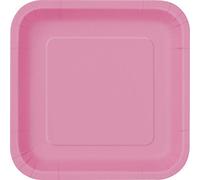 Unique Party- Piatti Quadrati di Carta, Rosa Shocking, 22.2 cm, 31437