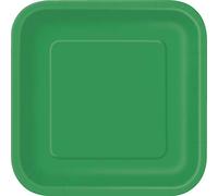 Unique Party- Piatti Quadrati di Carta, Verde Smeraldo, 22.2 cm, 31871