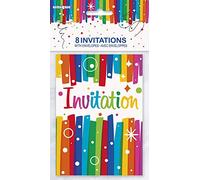 Unique- Party Supply Inviti Classici per Feste, Nastri a Tema Arcobaleno, 8 ct, Stampa con Lettere, Blu Reale, 14 cm x 10 cm, 49574