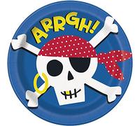 Unique- Piatti Ecologici in Carta-23 cm-Festa a Tema Ahoy Pirati-Confezione da 8, Multicolore, 78415EU