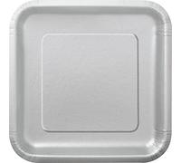 Unique- Piatti Ecologici Quadrati di Carta-23 cm-Colore Argento-Confezione da 14, Silver, Pack of 14, 33443EU