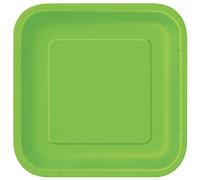 Unique- Piatti Ecologici Quadrati di Carta-23 cm-Colore Verde Confezione da 14, Lime Green, Pack of 14, 31429EU