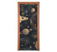 Unique Planet Stars Black and Gold Simple Line - Coperture per porte autunnali 91,4 x 248,9 cm, striscioni per feste all'aperto e feste L