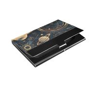 Unique Planet Stars Black and Gold Simple Line Porta biglietti da visita ultrasottile con porta carte in pelle e acciaio inossidabile per riunioni di lavoro