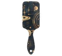 Unique Planet Stars Black and Gold Simple Line spazzola per capelli lisci per capelli neri da donna massaggiatore cuoio capelluto per asciugare con manico ergonomico cepillo para pelo rizado