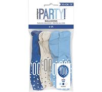 Unique- Polka Dots 100th Birthday Latex Balloons, 12" | Assorted | 6 PCS. Numero Palloncini in Lattice Compleanno-30 cm-Compleanno Glitz Blu e Argento-Confezione da 17, Blue & Silver, Age 100, 83405