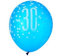 Unique- Polka Dots 30th Birthday Latex Balloons, 12" | Assorted | 6 PCS. Numero Palloncini in Lattice Compleanno-30 cm-Compleanno Glitz Blu e Argento-Confezione da 10, Blue & Silver, Età 30, 83398