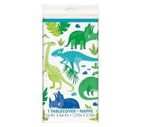 Unique-Prehistoric Rectangular Table Cover | 1 Pc. Tovaglia in Plastica-2,13 m x 1,37 m-Festa di Dinosauro Blu e Verde, Bordato, Multicolore, 78313