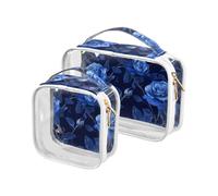Unique Rose Flower Royal Blue 2 Pack Clear Men Toiletry Bag TSA Approvato Multifunzionale Sacchetto di Spazzola di Trucco Degli Uomini Kit di Rasatura