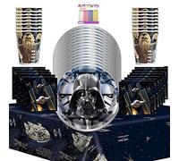 Unique Star Wars Classic Party Supplies Pack Serves 16: 7" Dessert Plates Beverage Napkins Cups and Table Cover with LLILYKAI Birthday Candles (Bundle for 16)