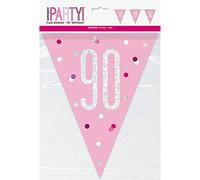 Unique- Striscione per Bandierine del 90 2,74 m-Compleanno Glitz Rosa e Argento, Pink & Silver, 83458