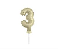 Unique- Topper per Torta a Palloncino in Lamina con Numero 3, 12,7 cm, Oro, 1 Pezzo Decorazione per Torta-12 cm Dorato, Gold, 57263