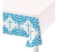 Unique Tovaglia rettangolare in plastica con croce blu fantasia (137 cm x 213 cm), perfetta per feste, eventi e celebrazioni, confezione da 1