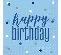 Unique- Tovaglioli di Carta-16,5 cm-Compleanno Glitz Blu e Argento-Confezione da 16, Blue & Silver, 83592