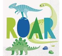 Unique- Tovaglioli di Carta-16,5 cm-Festa di Dinosauro Blu e Verde-Confezione da 16, Multicolore, Medio, 73882