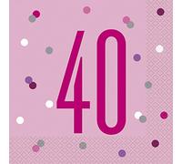Unique- Tovaglioli di Carta-Numero 40-16,5 cm-Compleanno Glitz Rosa e Argento-Confezione da 21, Pink & Silver, 83570