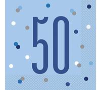 Unique- Tovaglioli di Carta-Numero 50-16,5 cm-Compleanno Glitz Blu e Argento-Confezione da 22, Blue & Silver, 83559
