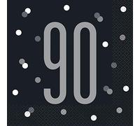 Unique- Tovaglioli di Carta-Numero 90-16,5 cm-Compleanno Glitz Nero e Argento-Confezione da 26, Black & Silver, 83551