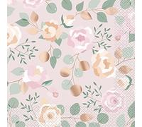 Unique- Tovaglioli di Carta Stampati con Pellicola-16,5 cm-Festa Floreale con Fiori Rosa-16 Pezzi (Confezione da 1), Multicolore, 28712