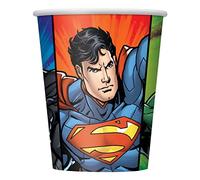 Unique Warner Bros. 87706EU - Bicchieri di Carta Senza Plastica - 266 ml - Festa a Tema Justice League - 8 Pezzi (Confezione da 1)