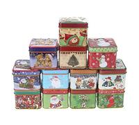 Unique Welinks - 12 scatole di latta natalizie per caramelle, dolcetti, biscotti, cioccolatini, caramelle, decorazioni natalizie A