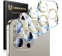 UniqueMe 3 Pezzi Pellicola Fotocamera Compatibile con iPhone 15 Pro/iPhone 15 Pro Max, HD Schermo Fotocamera Pellicola, la Fotografia con Flash non è Influenzata, Anti-graffio-Giallo Glitterato