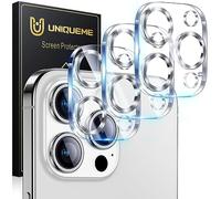 UniqueMe 3 pezzi Protezione Fotocamera per iPhone 15 Pro/15 Pro Max, Senza Bolle, Militare Standard Ultra Trasparente 9H, Vetro Temperato per iPhone 15 Pro/15 Pro Max-Argenteo