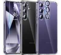 UniqueMe 5-in-1-Set Compatibile con Samsung Galaxy S24 Custodia, [Mai Ingiallito] Custodia Compatibile con Samsung S24 Case Completa Protettiva Cover (1 Custodia+2 Pellicola+2 Fotocamera) Trasparente