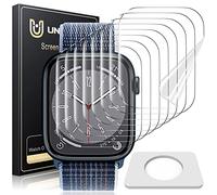 UniqueMe 8 Pezzi TPU Pellicola Protettiva Per Apple Watch 9/8/7 45 mm, Senza Bolle, Trasparente HD Schermo Protettivo Facile, con Kit D'Installazione, Anti-Scratch
