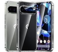 UniqueMe Compatibile con Google Pixel 9 Pro Custodia, 5-in-1 Set Custodia per Google Pixel 9 Pro Case Cover Protection, 1 Custodia & 2 Vetro Temperato & 2 Fotocamera Protettiva - Trasparente