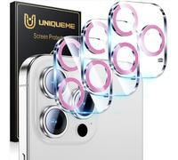 UniqueMe Pellicola protettiva per obiettivo della fotocamera per iPhone 15 Pro/iPhone 15 Pro Max, protezione contro le cadute, compatibile con custodie, schermo in vetro temperato 9H, rosa glitterato