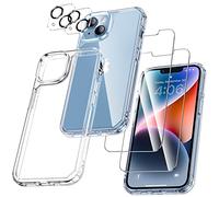 UniqueMe Per iPhone 14 Plus Custodia, 5-in-1 Set Custodia Per iPhone 14 Plus Case Cover Protection, 1 Custodia & 2 Vetro Temperato & 2 Fotocamera Protettiva - Trasparente
