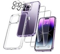 UniqueMe Per iPhone 14 Pro Max Custodia, 5-in-1 Set Custodia Per iPhone 14 Pro Max Case Cover Protection, 1 Custodia & 2 Vetro Temperato & 2 Fotocamera Protettiva - Trasparente