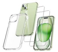 UniqueMe Per iPhone 15 Custodia, 5-in-1 Set Custodia Per iPhone 15 Case Cover Protection, 1 Custodia & 2 Vetro Temperato & 2 Fotocamera Protettiva - Trasparente