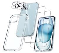 UniqueMe Per iPhone 15 Plus Custodia, 5-in-1 Set Custodia Per iPhone 15 Plus Case Cover Protection, 1 Custodia & 2 Vetro Temperato & 2 Fotocamera Protettiva - Trasparente