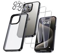UniqueMe Per iPhone 15 Pro Custodia, 5-in-1 Set Custodia Per iPhone 15 Pro Case Cover Protection, 1 Custodia & 2 Vetro Temperato & 2 Fotocamera Protettiva - Nero