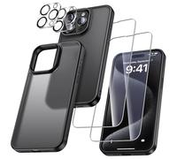 UniqueMe Per iPhone 15 Pro Custodia, 5-in-1 Set Custodia Per iPhone 15 Pro Case Cover Protection, 1 Custodia & 2 Vetro Temperato & 2 Fotocamera Protettiva - Nero Opaco