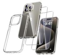 UniqueMe Per iPhone 15 Pro Custodia, 5-in-1 Set Custodia Per iPhone 15 Pro Case Cover Protection, 1 Custodia & 2 Vetro Temperato & 2 Fotocamera Protettiva - Trasparente