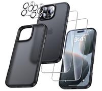 UniqueMe Per iPhone 16 Pro Custodia, 5-in-1 Set Custodia Per iPhone 16 Pro Case Cover Protection, 1 Custodia & 2 Vetro Temperato & 2 Fotocamera Protettiva - Nero Opaco