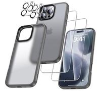 UniqueMe Per iPhone 16 Pro Custodia, 5-in-1 Set Custodia Per iPhone 16 Pro Case Cover Protection, 1 Custodia & 2 Vetro Temperato & 2 Fotocamera Protettiva - Grigio Opaco