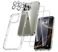 UniqueMe per iPhone 16 Pro Custodia - Custodia per iPhone 16 Pro Case, 5 in 1 Set Cover Protection, 1 Custodia & 2 Vetro Temperato & 2 Fotocamera Protettiva - Trasparente