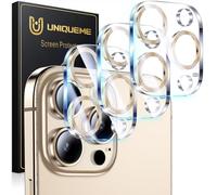 UniqueMe per iPhone 16 Pro/iPhone 16 Pro Max Pellicola Fotocamera - HD Schermo, la Fotografia con Flash non è Influenzata, Anti-graffio, Durezza 9H, 3 Pezzi-Oro